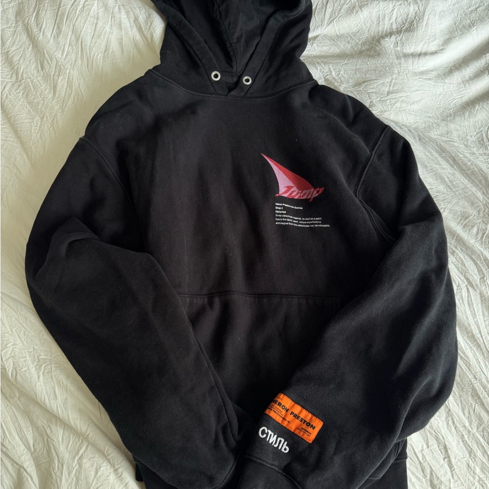 Heron Preston Black Hoodie with Red and Orange Details